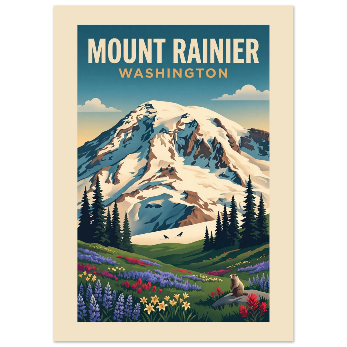 Mount Rainier - Washington vintage travel poster