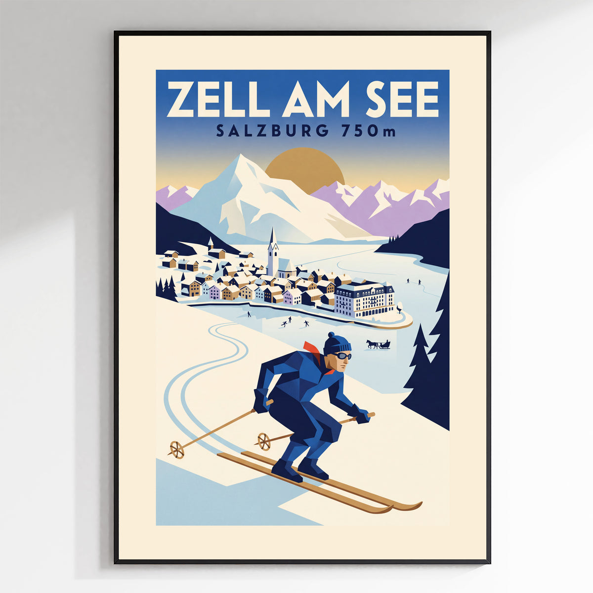 Zell am See, Salzburg 750m - Art Deco Ski Poster