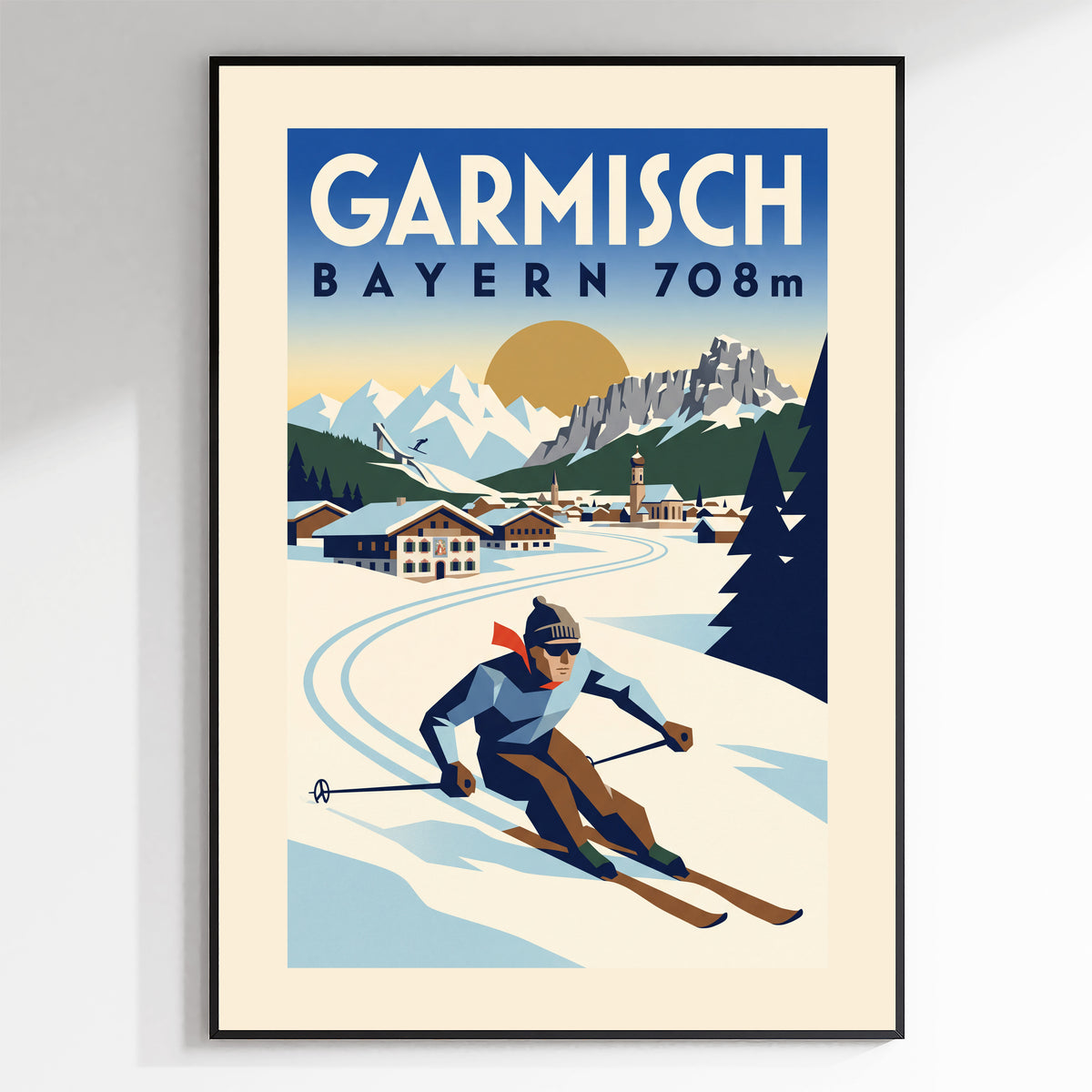 Garmisch, Bayern 708m - Art Deco Ski Poster