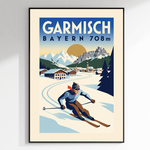Garmisch, Bayern 708m - Art Deco Ski Poster