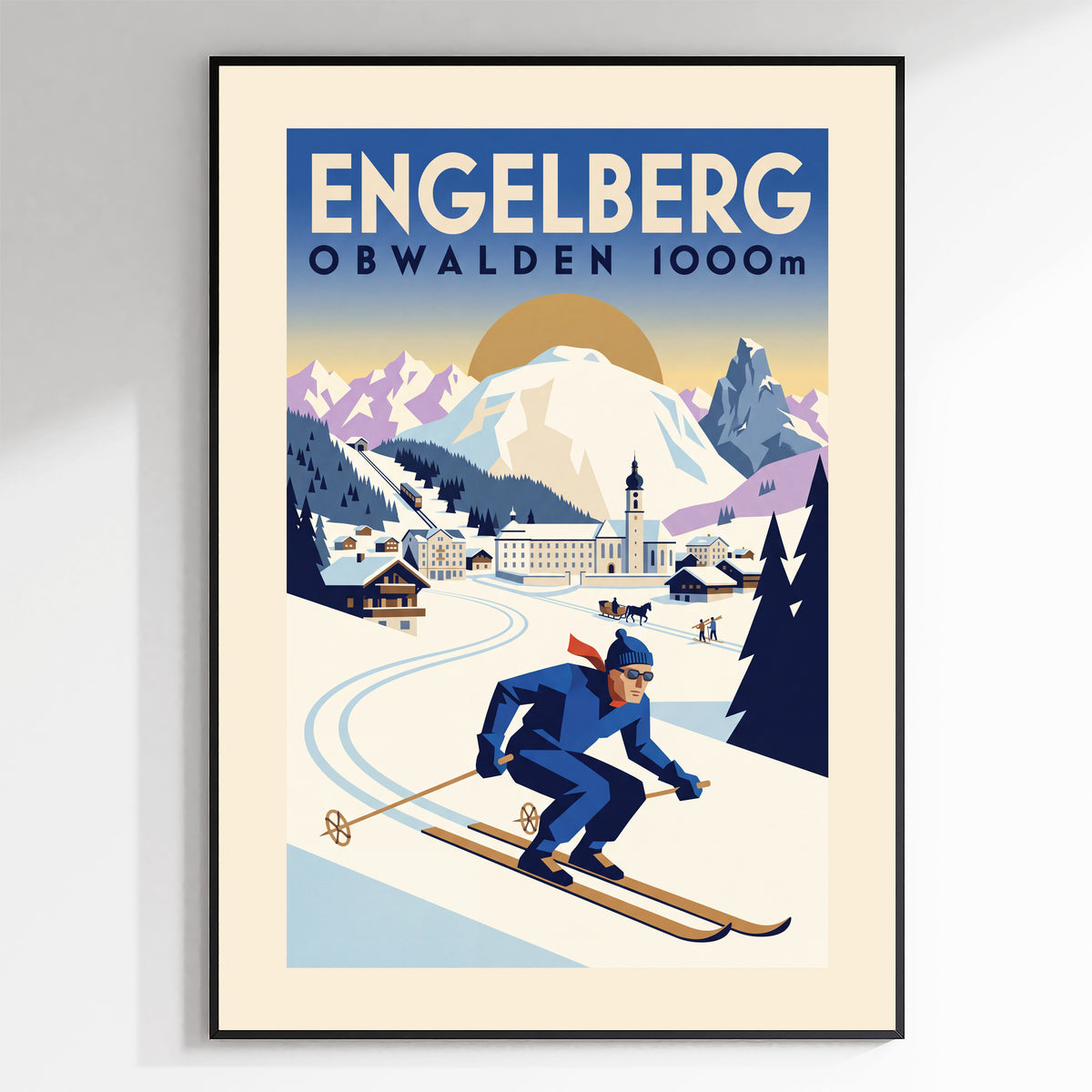 Engelberg, Obwalden 1000m - Art Deco Ski Poster