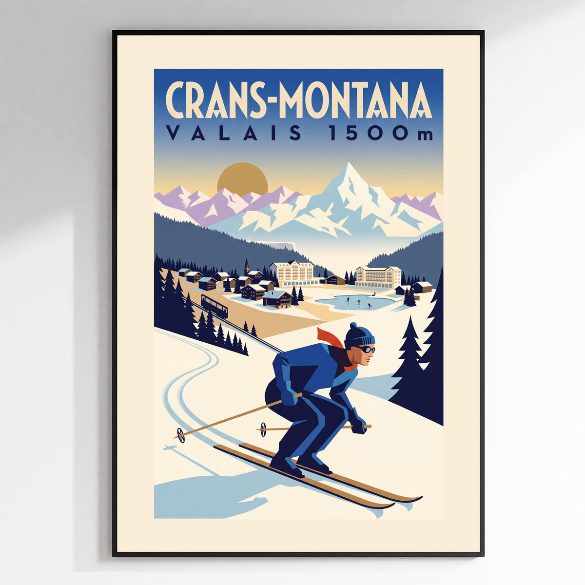 Crans-Montana, Valais 1500m - Art Deco Ski Poster