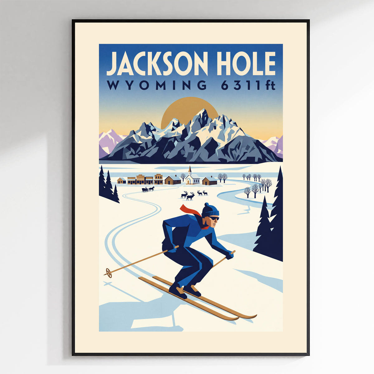 Jackson Hole, Wyoming 6311ft - Art Deco Ski Poster
