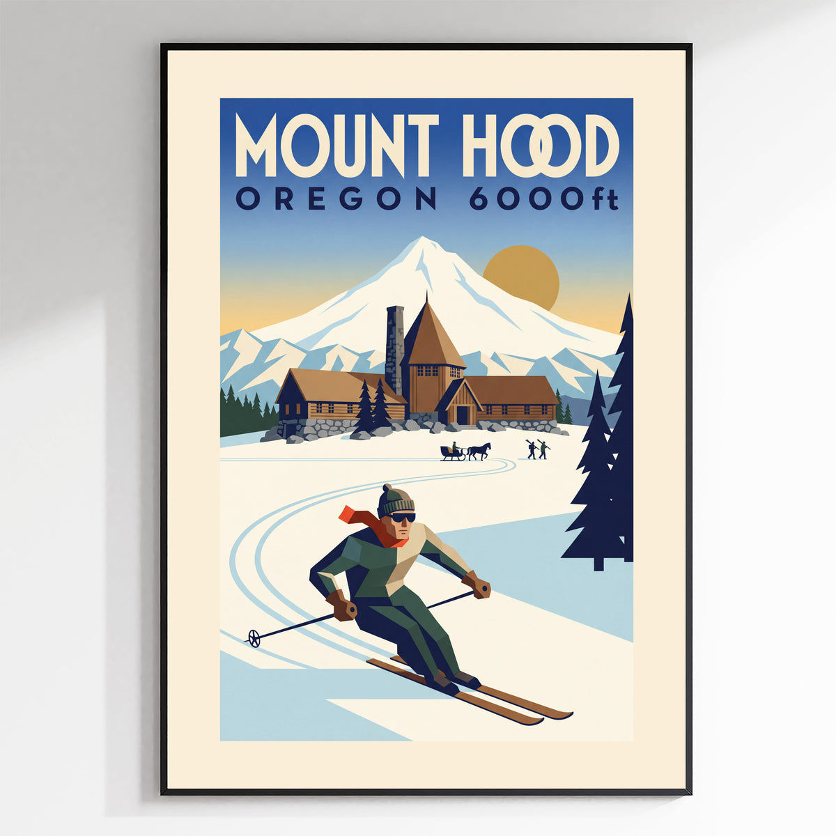 Mount Hood, Oregon 6000ft - Art Deco Ski Poster