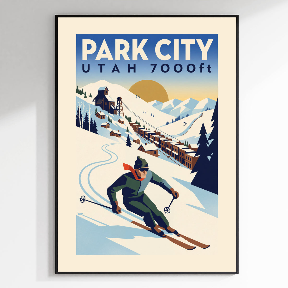 Park City, Utah 7000ft - Art Deco Ski Poster