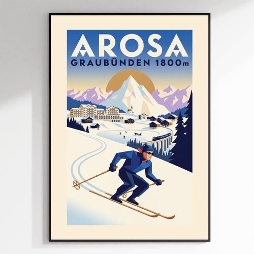 Arosa, Graubünden 1800m - Art Deco Ski Poster