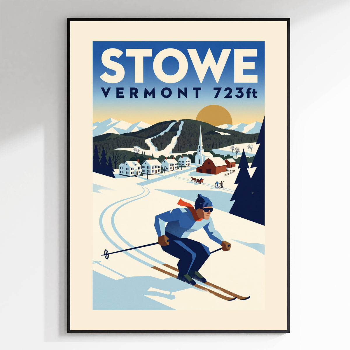 Stowe, Vermont 723ft - Art Deco Ski Poster