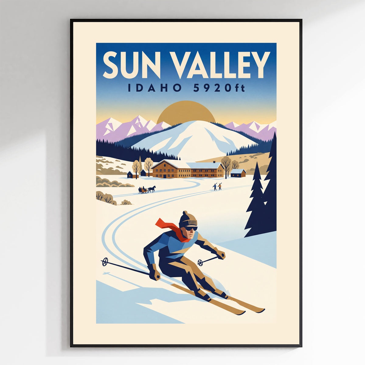 Sun Valley, Idaho 5920ft - Art Deco Ski Poster