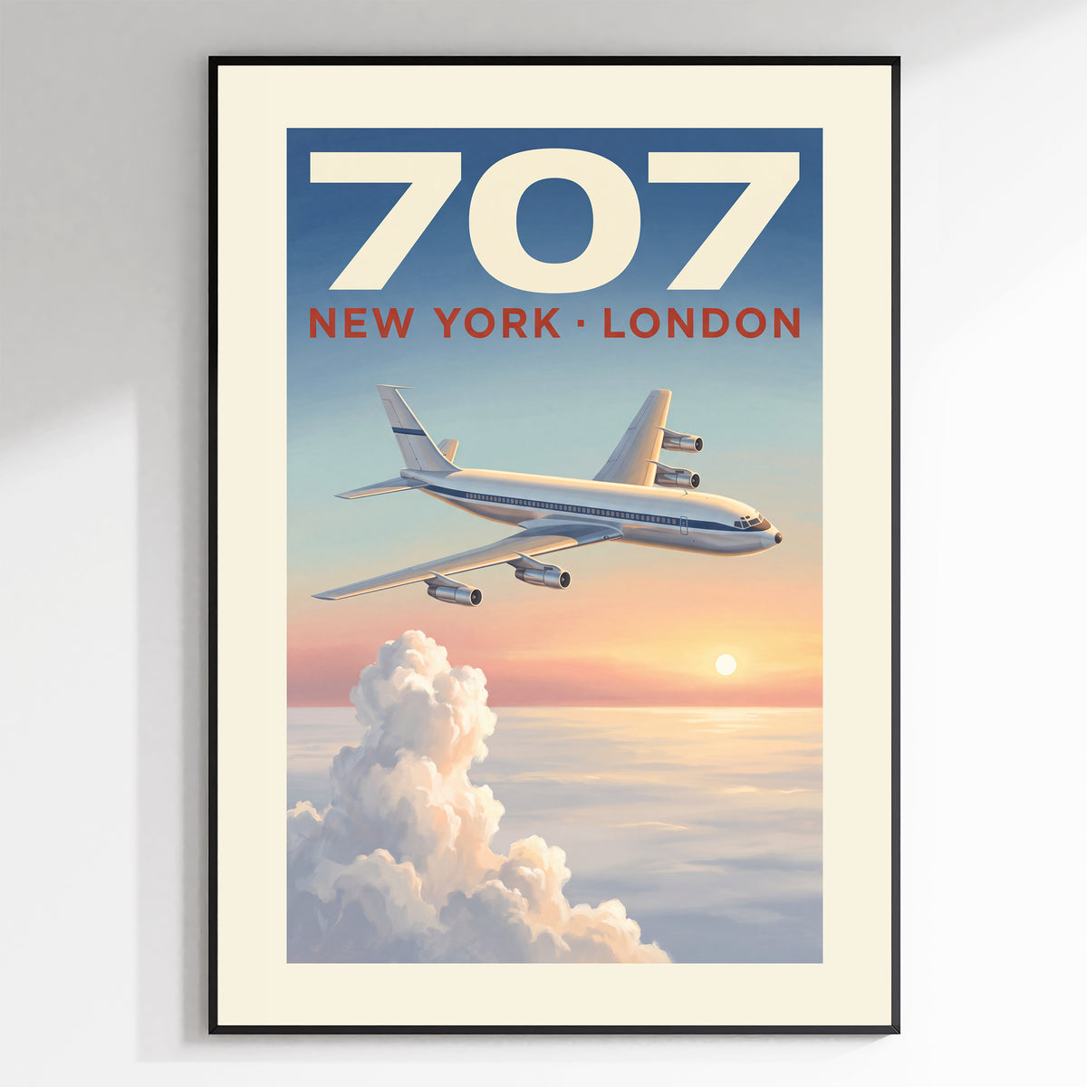 Boeing 707 — New York London vintage aviation poster