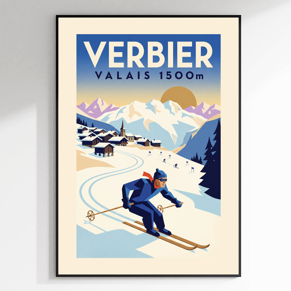 Verbier, Valais 1500m - Art Deco Ski Poster