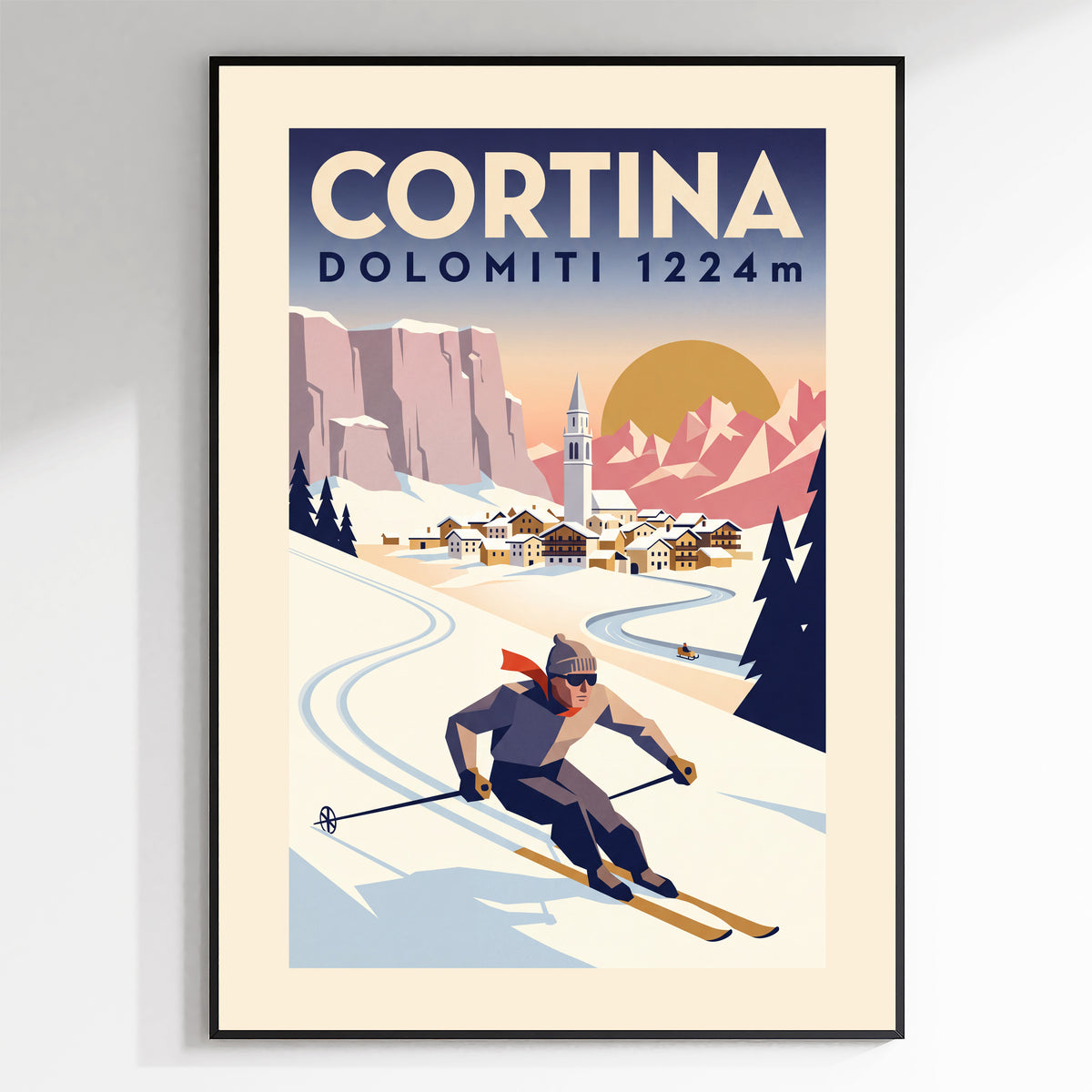 Cortina - Art Deco Ski Poster