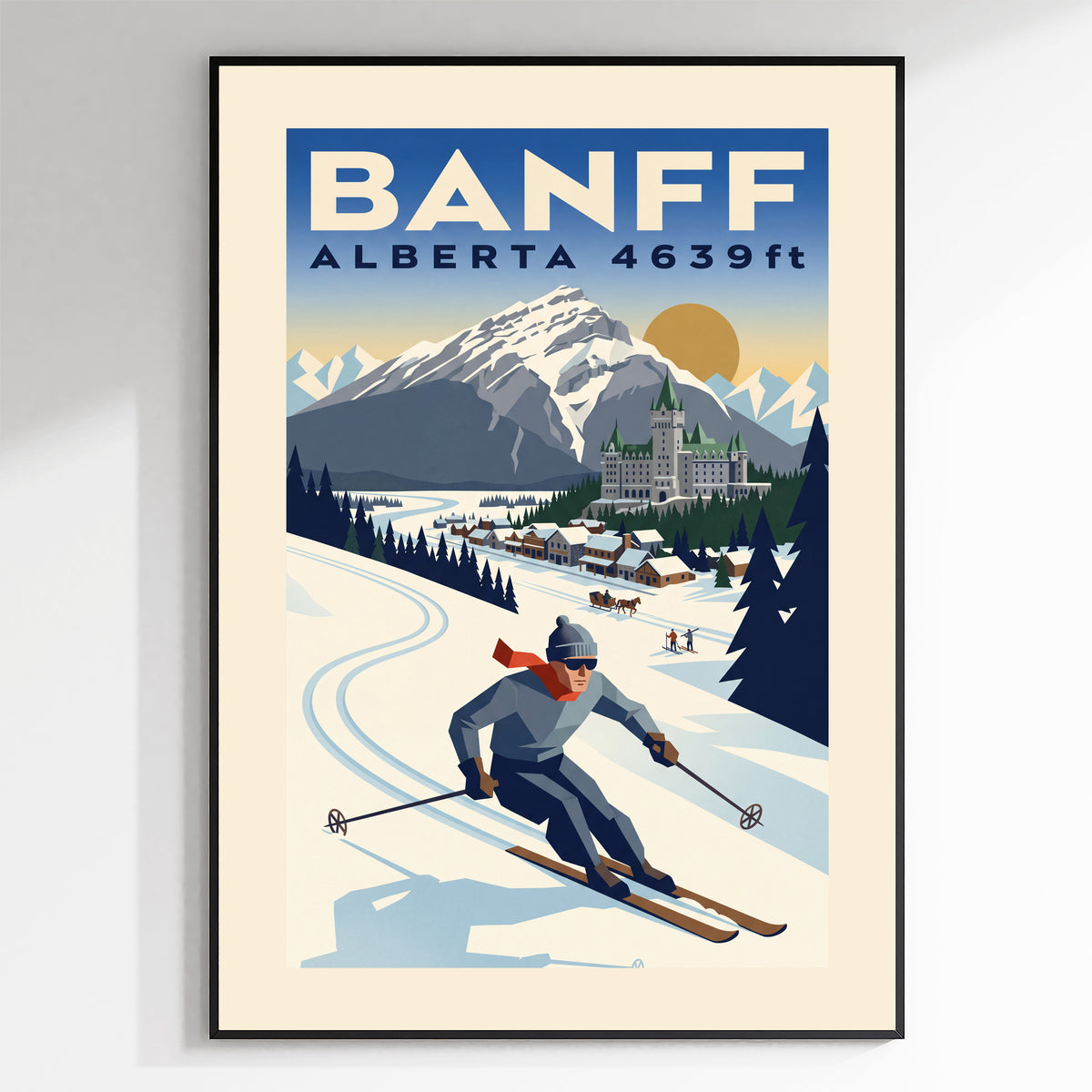 Banff, Alberta 4639ft - Art Deco Ski Poster