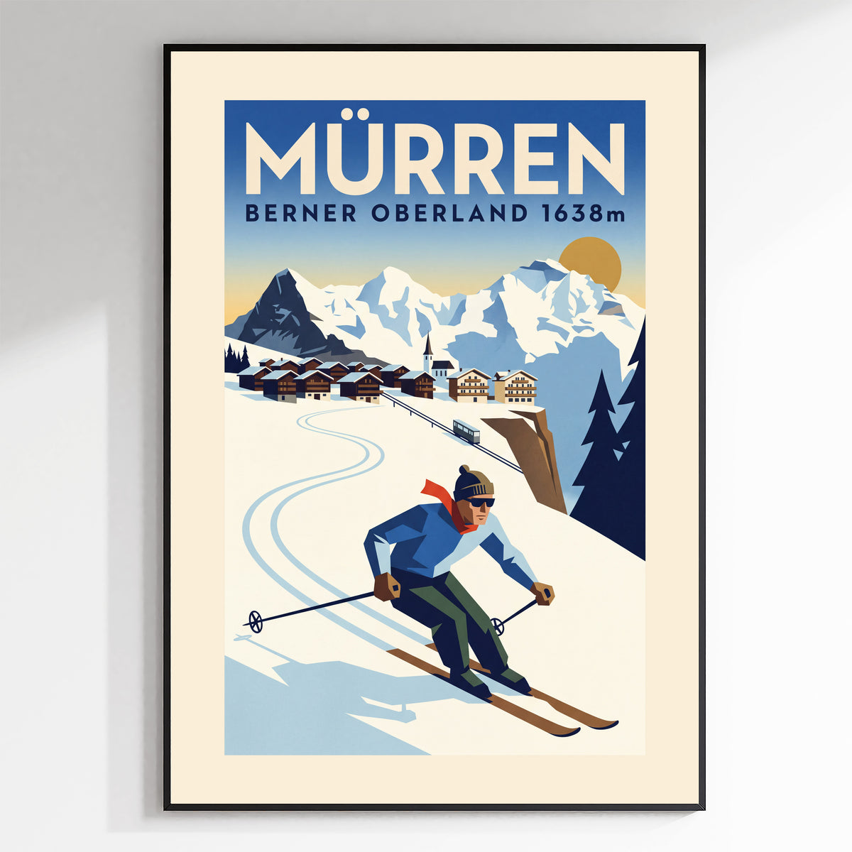 Mürren, Berner Oberland 1638m - Art Deco Ski Poster