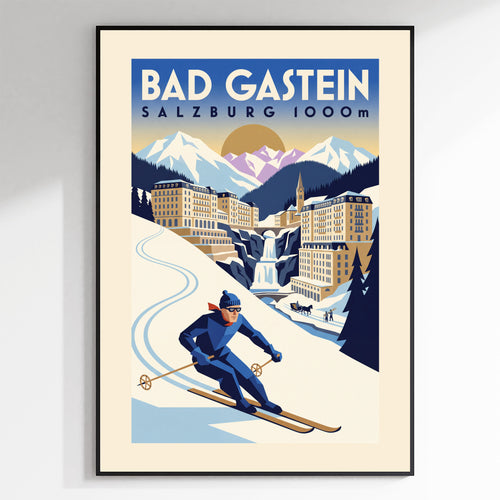 Bad Gastein, Salzburg 1000m - Art Deco Ski Poster