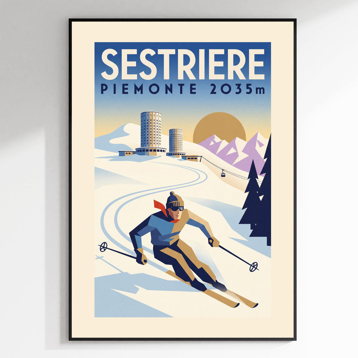 Sestriere, Piemonte 2035m - Art Deco Ski Poster