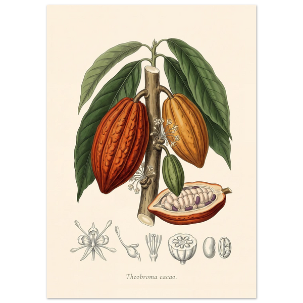 Theobroma Cacao cocoa tree antique botanical plate poster