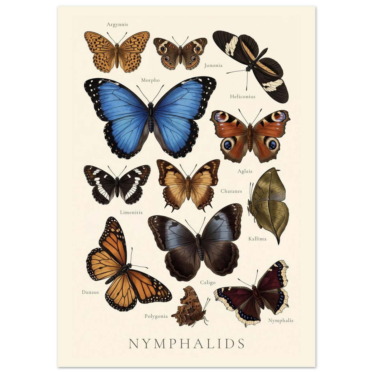 Nymphalidae — Butterfly Chart poster