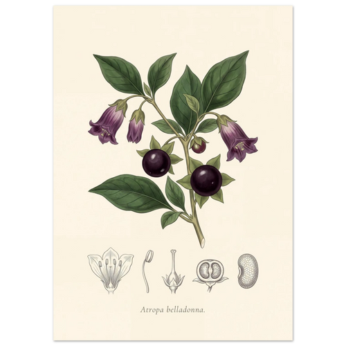 Atropa Belladonna deadly nightshade antique botanical plate poster