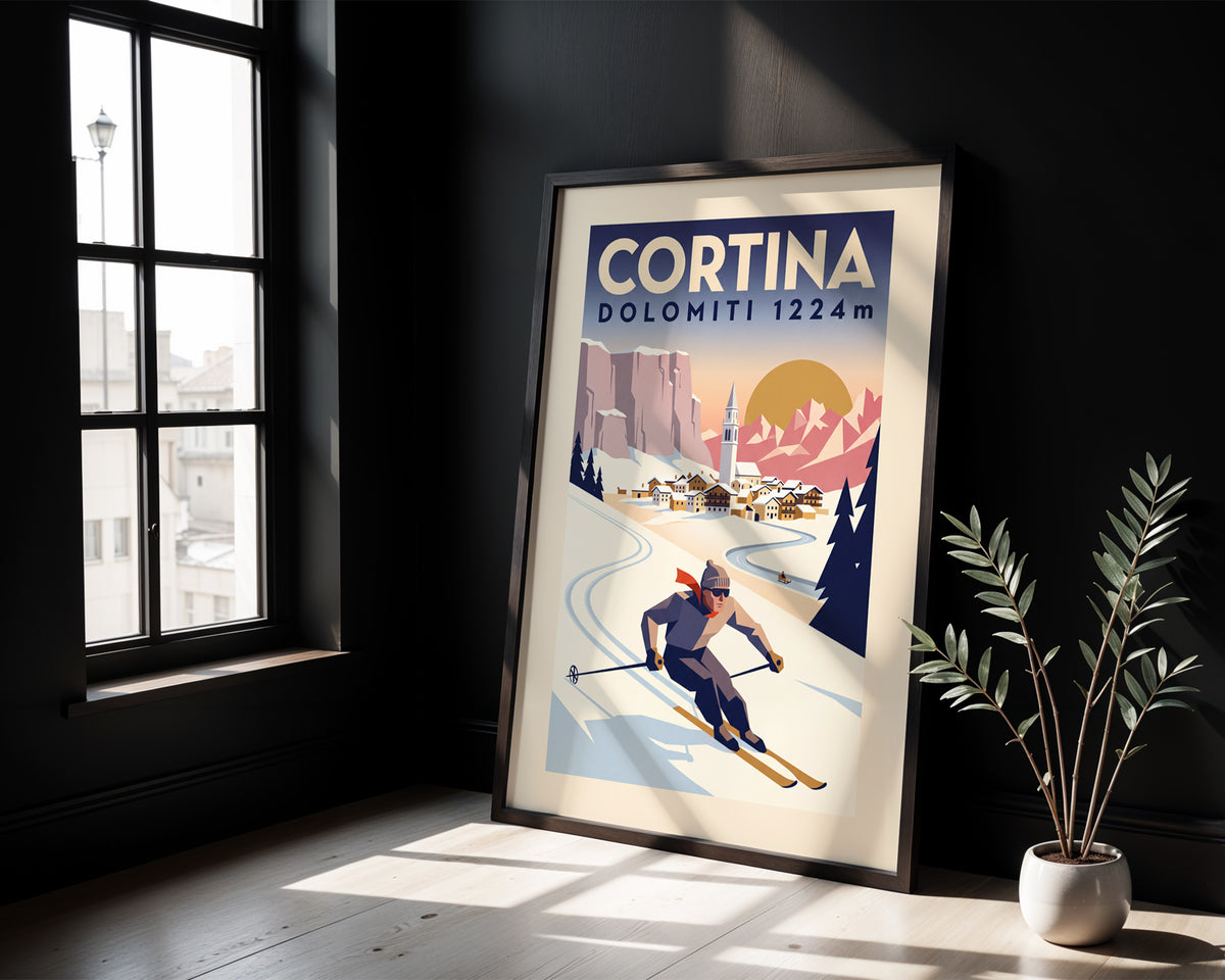 Cortina - Art Deco Ski Poster