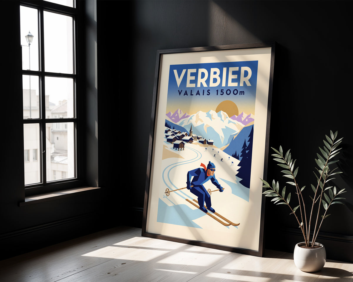 Verbier, Valais 1500m - Art Deco Ski Poster