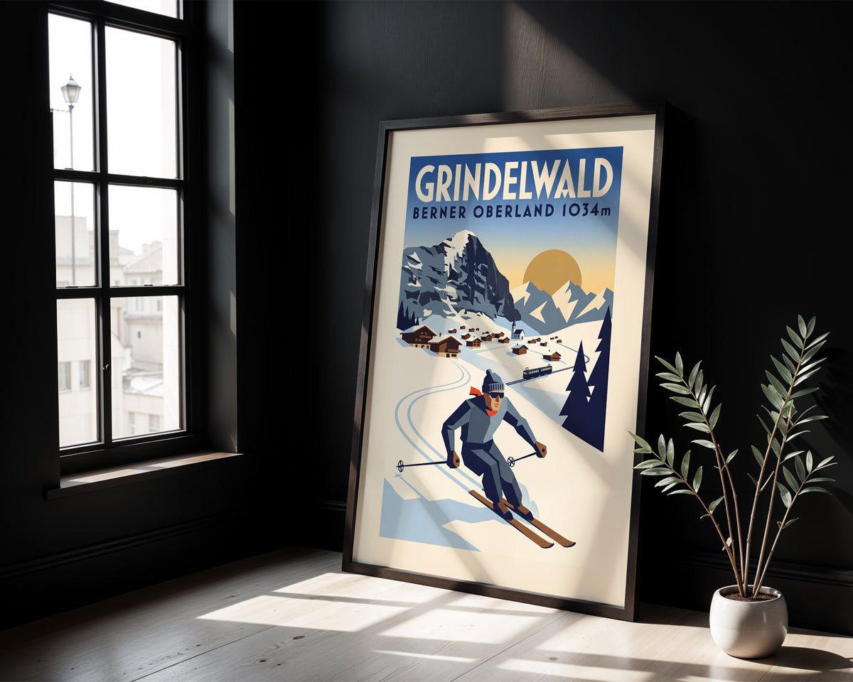 Grindelwald - Art Deco Ski Poster