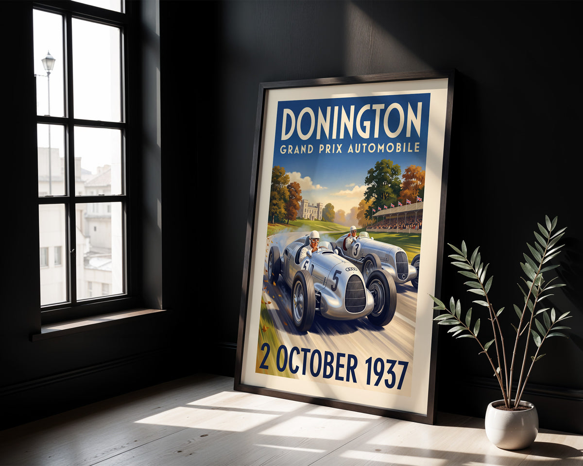 Donington 1937 Grand Prix Poster - Autumn Duel