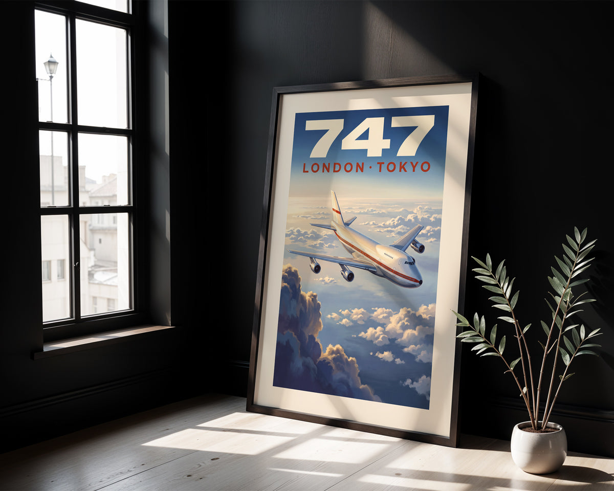 Boeing 747 — London Tokyo vintage aviation poster