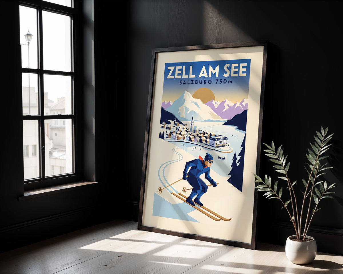 Zell am See, Salzburg 750m - Art Deco Ski Poster