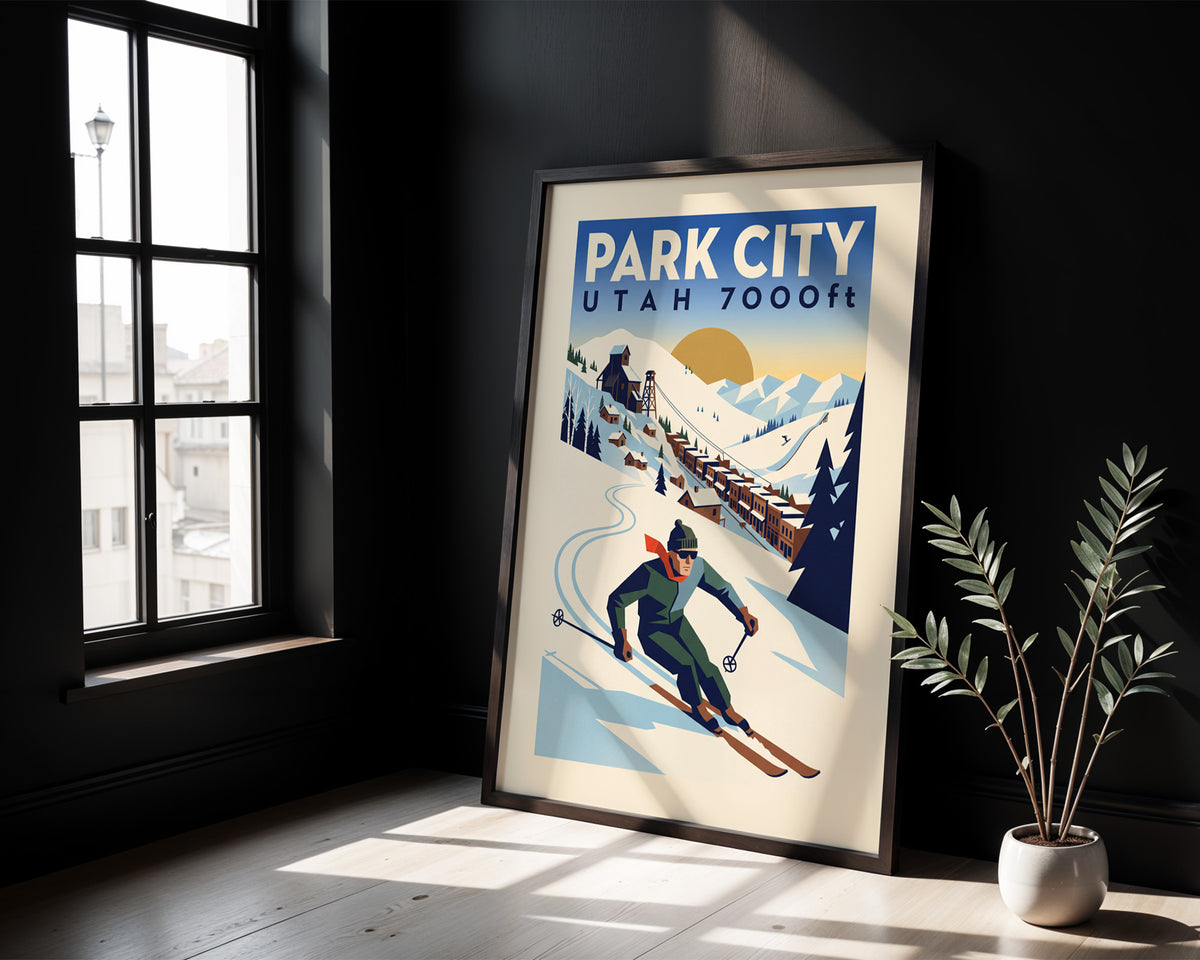 Park City, Utah 7000ft - Art Deco Ski Poster