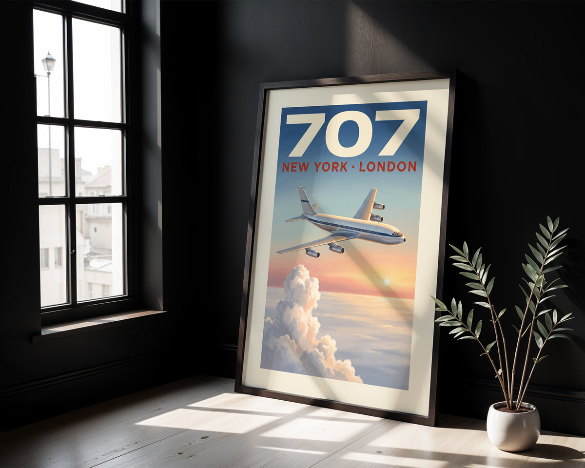 Boeing 707 — New York London vintage aviation poster