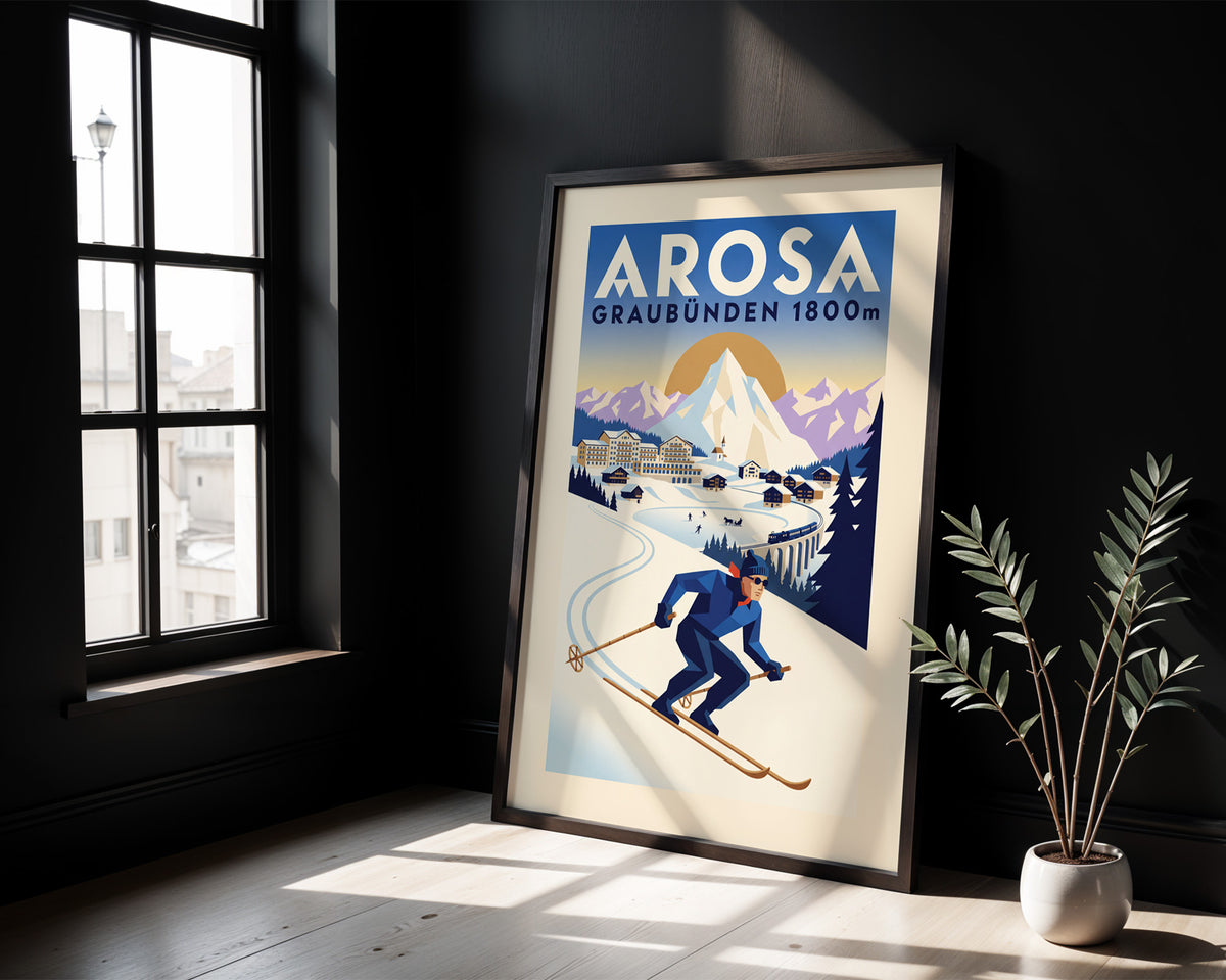 Arosa, Graubünden 1800m - Art Deco Ski Poster