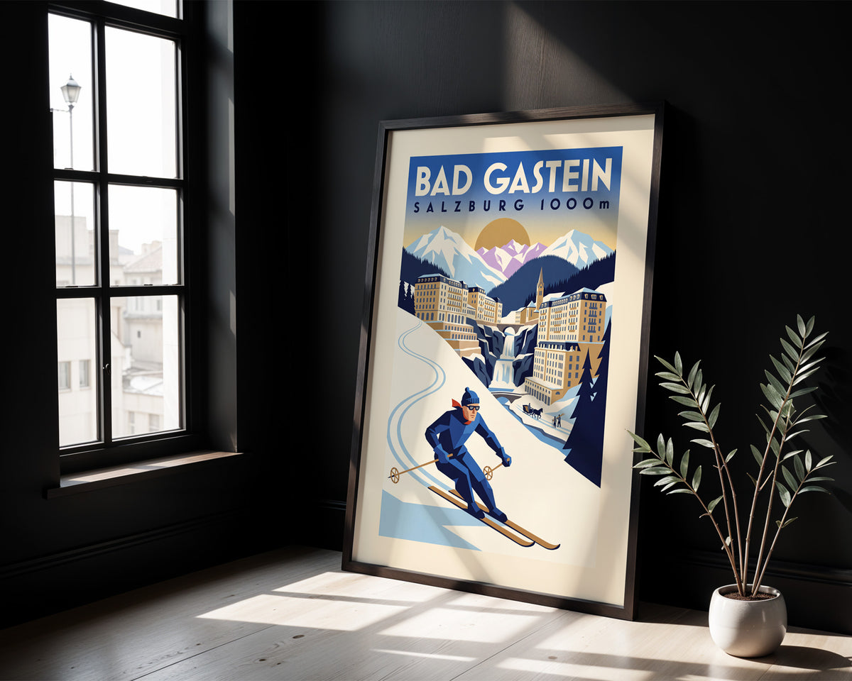Bad Gastein, Salzburg 1000m - Art Deco Ski Poster