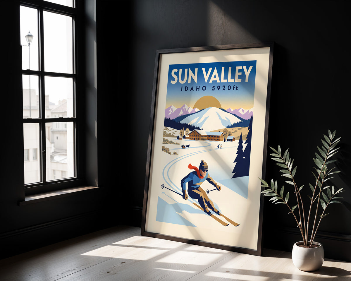 Sun Valley, Idaho 5920ft - Art Deco Ski Poster