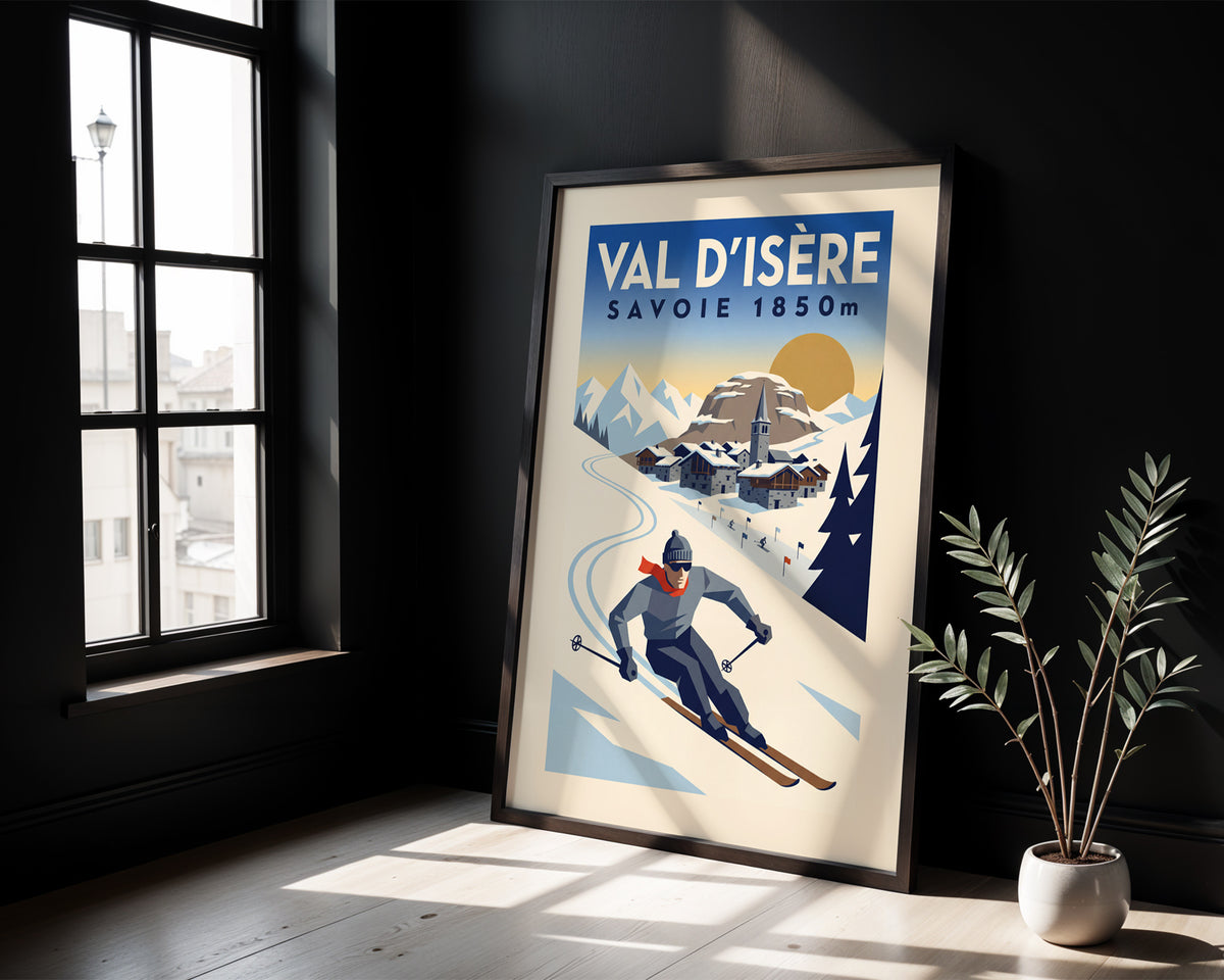 Val d'Isère, Savoie 1850m - Art Deco Ski Poster