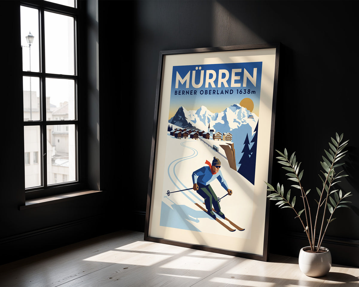 Mürren, Berner Oberland 1638m - Art Deco Ski Poster