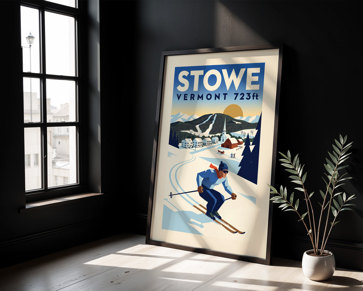 Stowe, Vermont 723ft - Art Deco Ski Poster