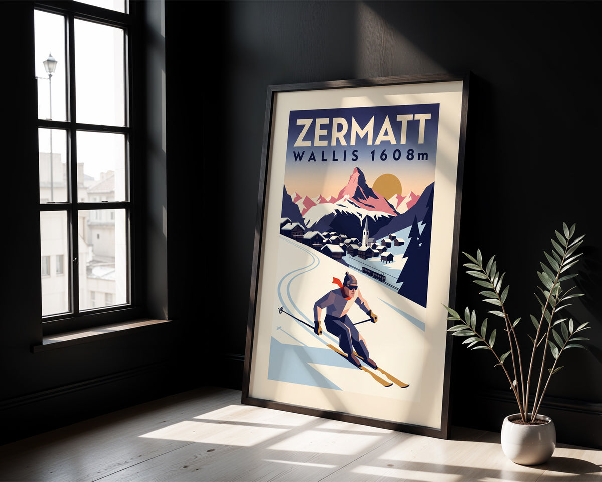 Zermatt - Art Deco Ski Poster