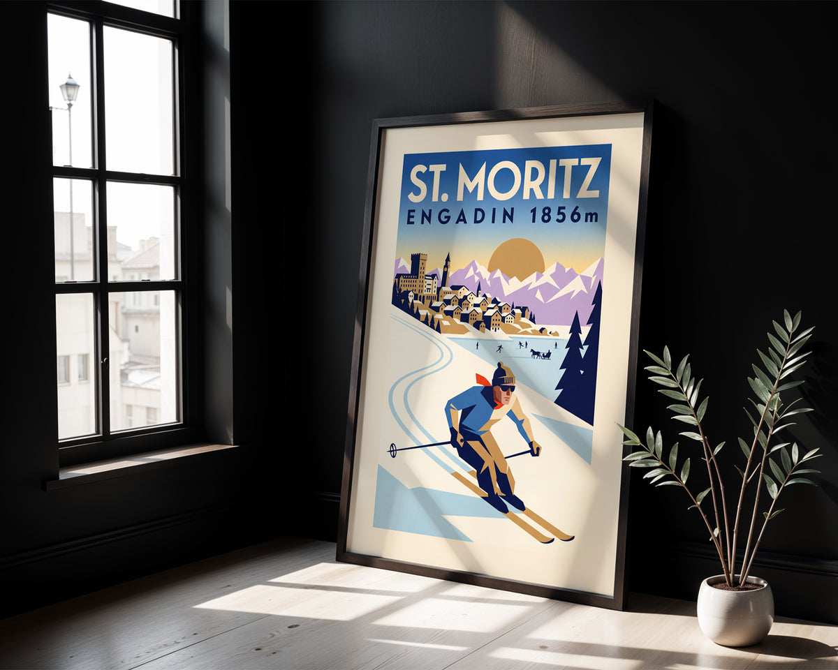 St. Moritz - Art Deco Ski Poster
