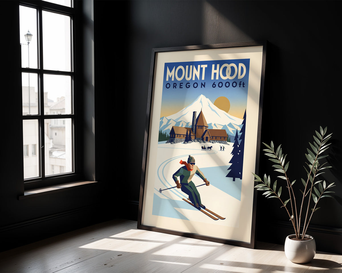 Mount Hood, Oregon 6000ft - Art Deco Ski Poster
