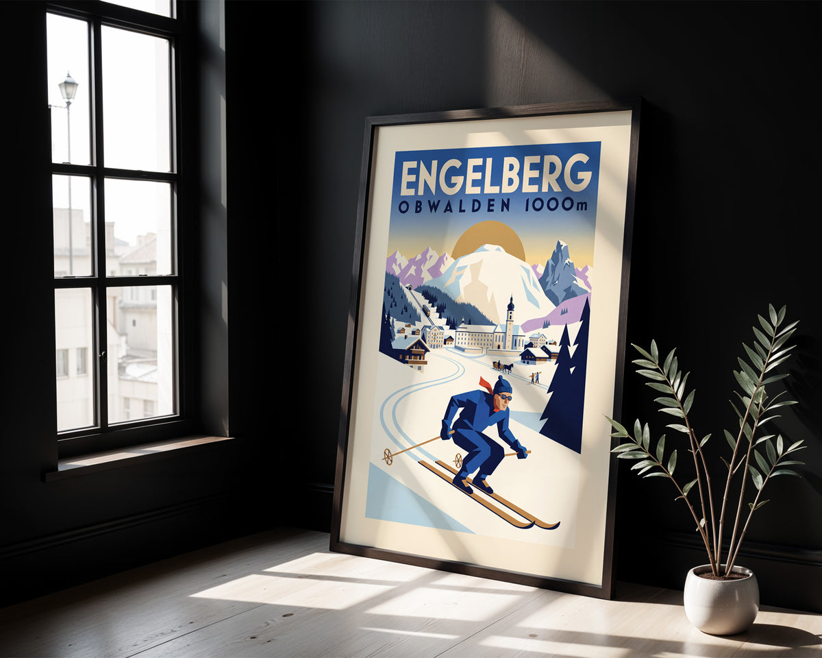 Engelberg, Obwalden 1000m - Art Deco Ski Poster