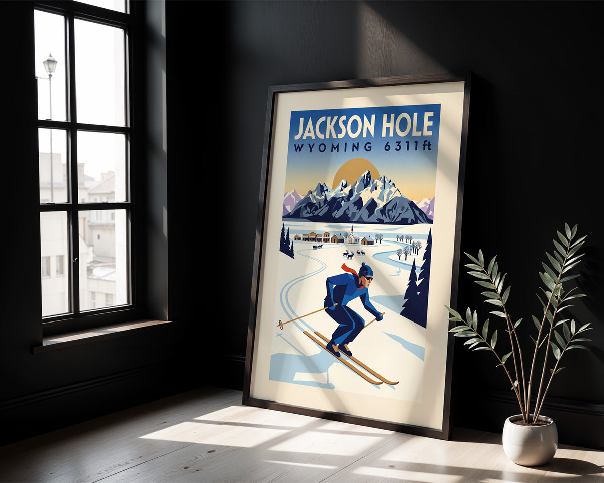Jackson Hole, Wyoming 6311ft - Art Deco Ski Poster