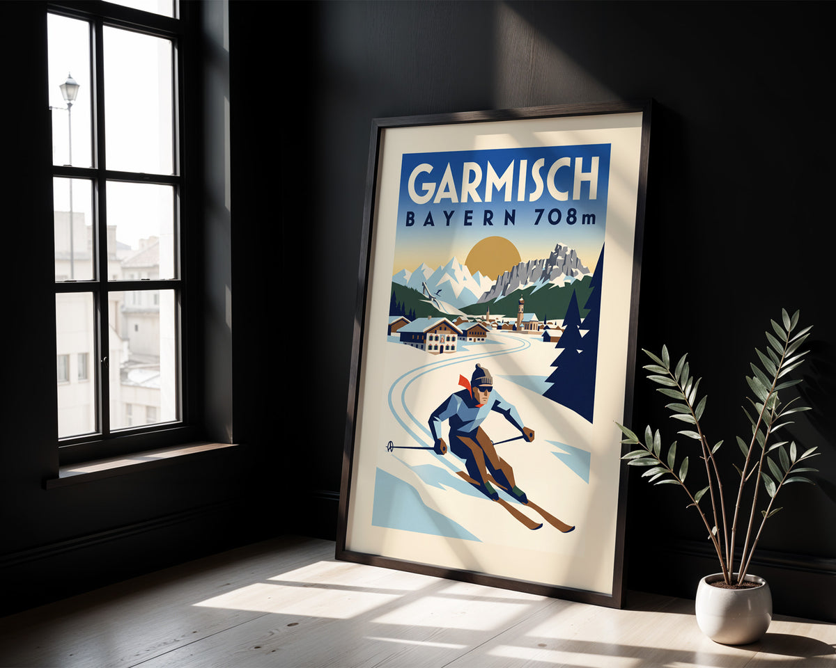 Garmisch, Bayern 708m - Art Deco Ski Poster
