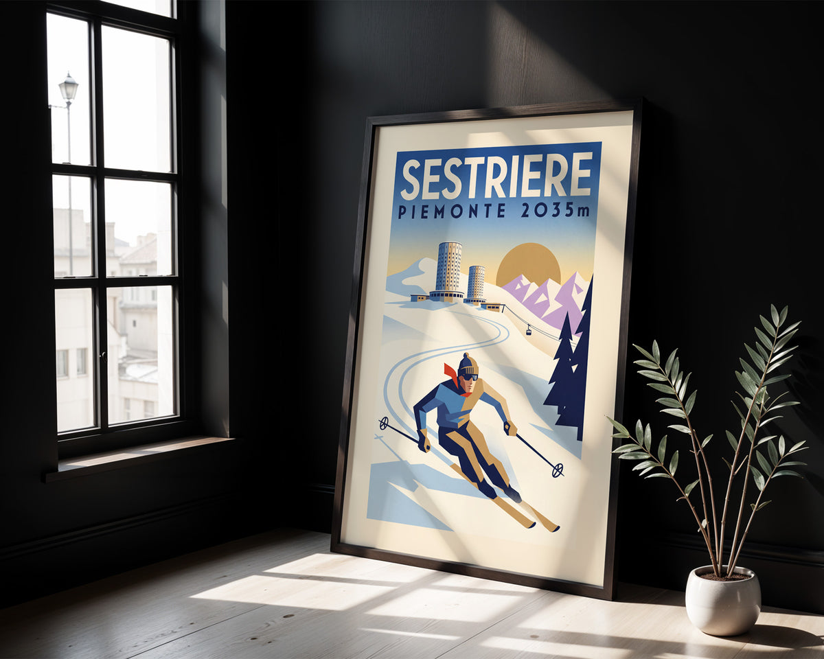 Sestriere, Piemonte 2035m - Art Deco Ski Poster