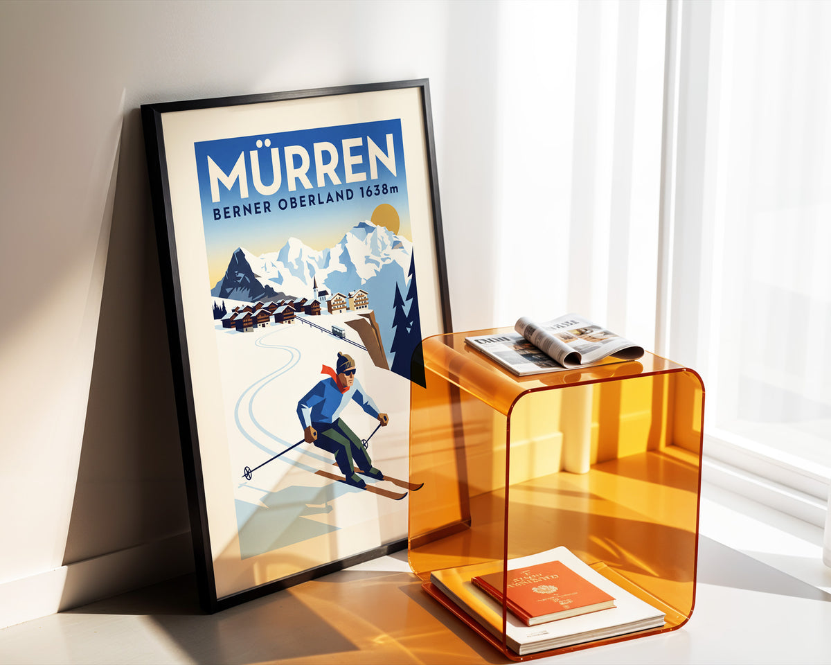 Mürren, Berner Oberland 1638m - Art Deco Ski Poster