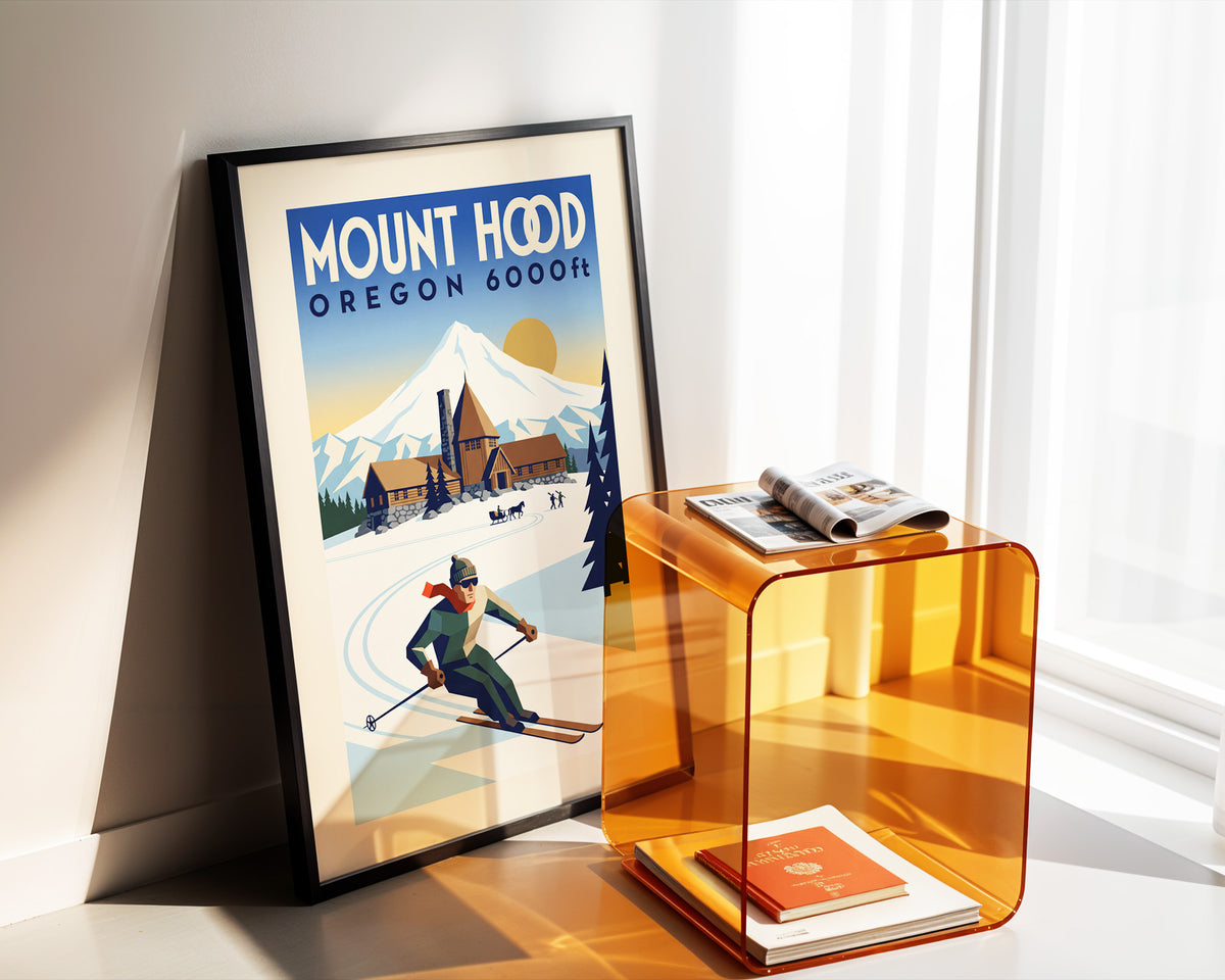 Mount Hood, Oregon 6000ft - Art Deco Ski Poster