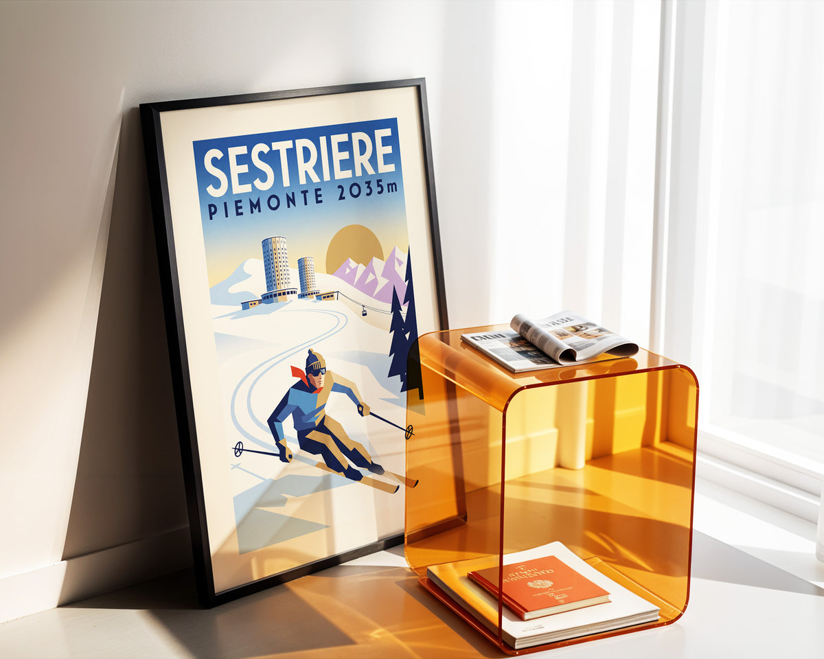 Sestriere, Piemonte 2035m - Art Deco Ski Poster