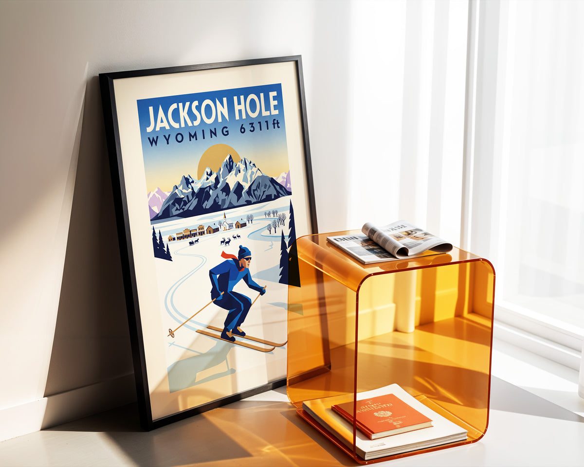 Jackson Hole, Wyoming 6311ft - Art Deco Ski Poster