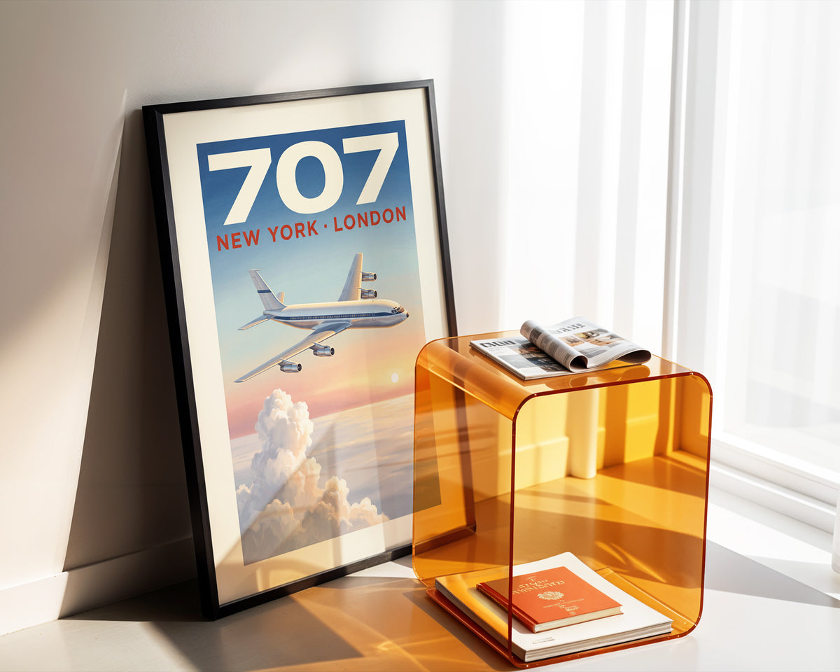 Boeing 707 — New York London vintage aviation poster