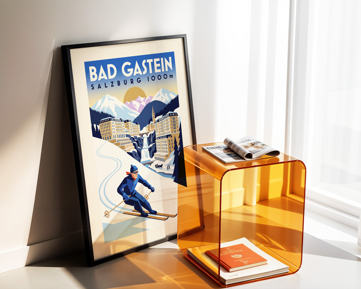 Bad Gastein, Salzburg 1000m - Art Deco Ski Poster