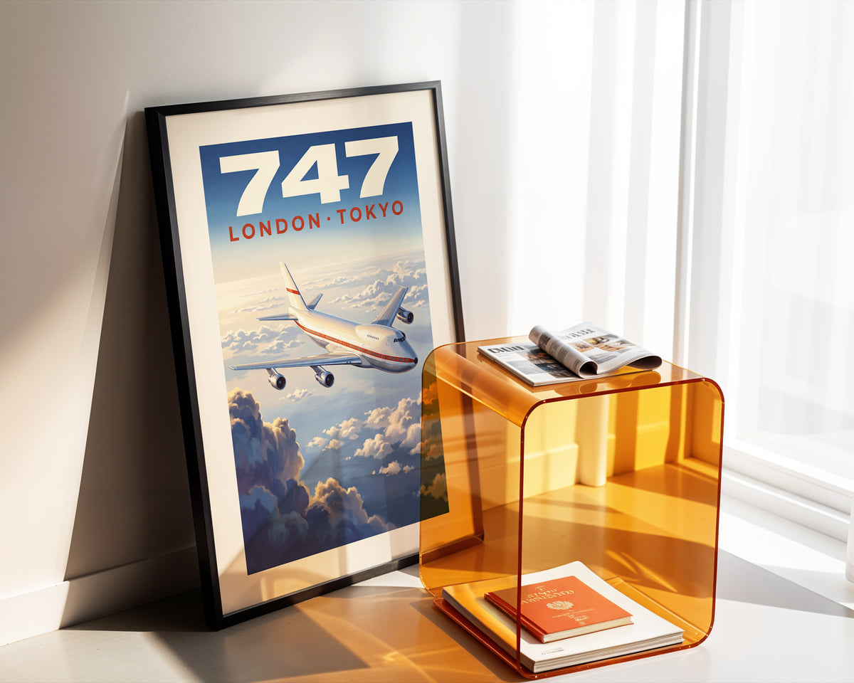 Boeing 747 — London Tokyo vintage aviation poster